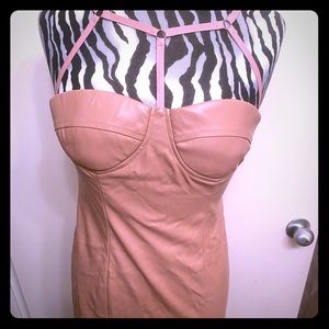 Rose pink faux leather bodycon dress